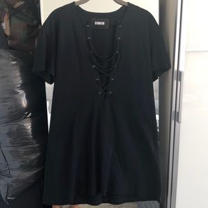 Reformation black cotton lace up dress